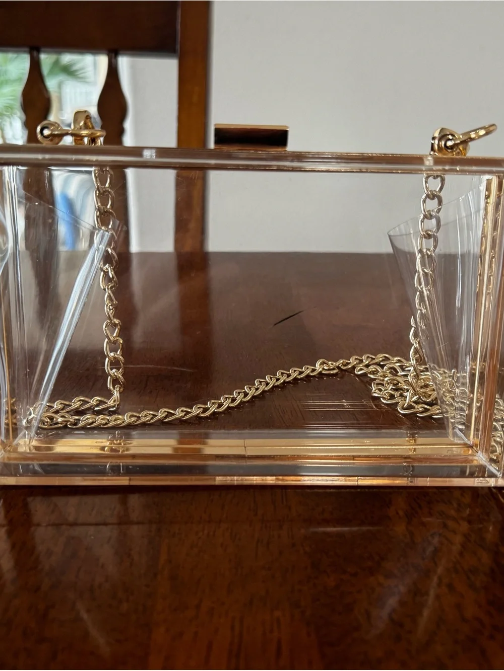 Clear Acrylic Crossbody Clutch with Gold Chain